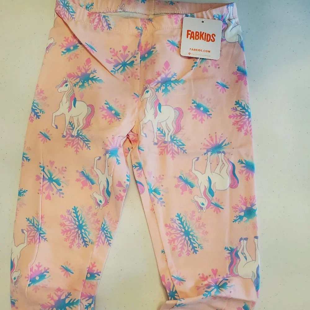 FabKIDS Girls Pink Unicorn Snowflake Leggings - Picture 2 of 8